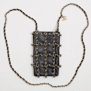 Chanel Tech Me Out Phone Holder mini bag black leather gold chain